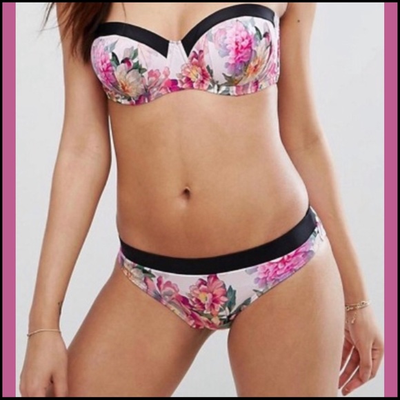 TED BAKER ADRIF BLACK PINK FLORAL BIKINI BOTTOMS - Picture 2 of 8